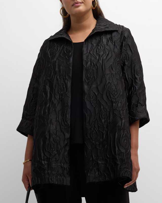 Rose Jacquard Open-Front Jacket